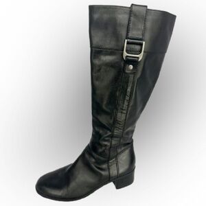 Bandolino BDCASTALINA Black Leather Block Heel Womens Equestrian Riding Boots 9M